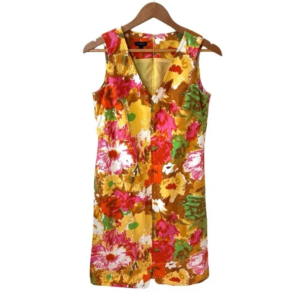 Talbots Dress Size 6 Sheath Floral Pockets Sleeveless Bright Colors 100% cotton - Picture 1 of 14